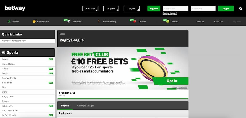 Betway rugby betting page